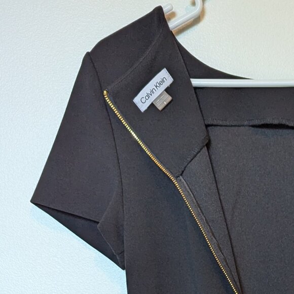 Calvin Klein | NWOT Size 8 Dress Black Flutter Skirt Short Sleeve Office Work - Picture 8 of 9